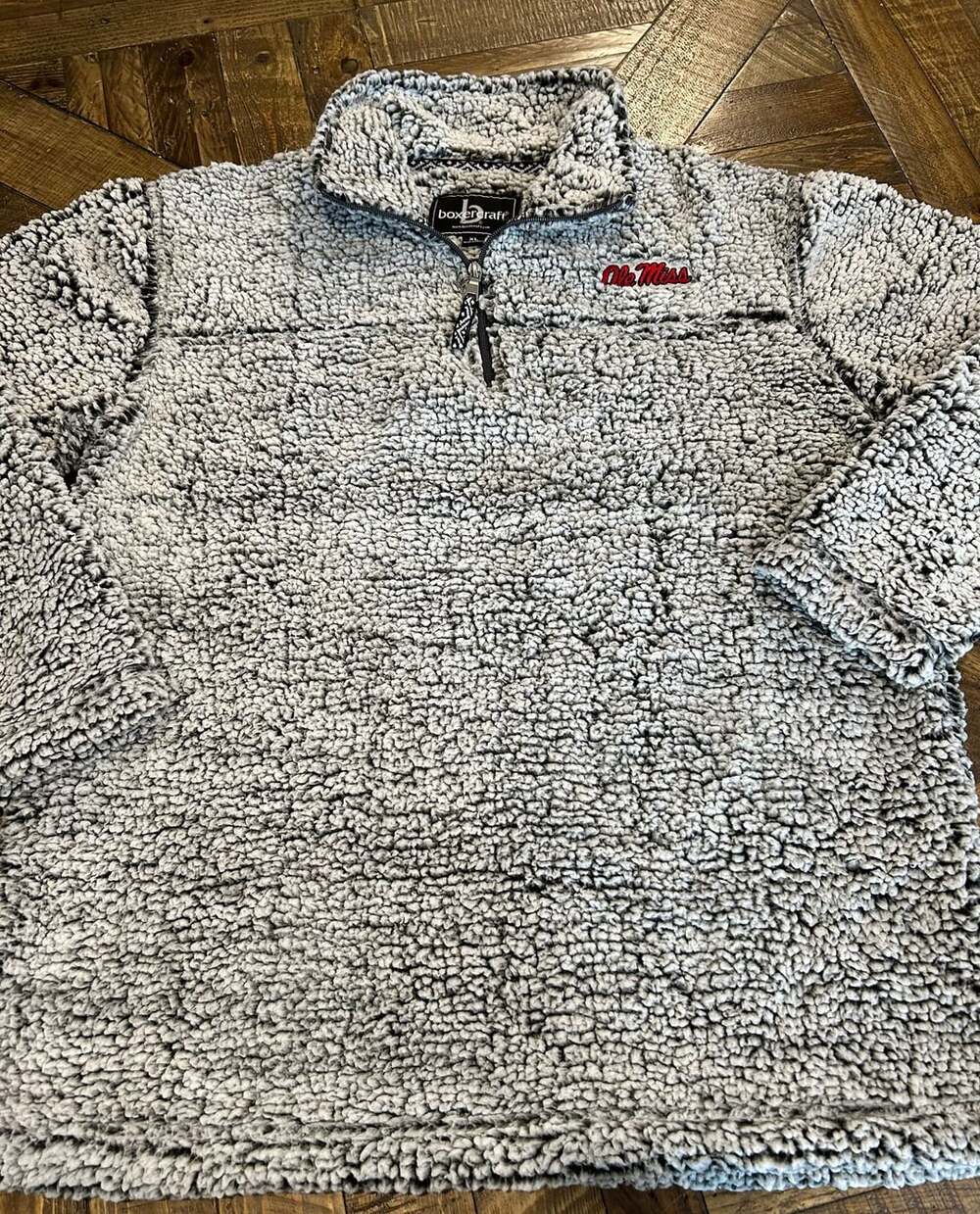 Boxercraft Ole Miss Sherpa Pullover Size XL Gray 1/4 Zip Fleece Sweatshirt